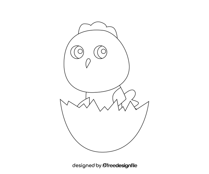 Cartoon chick hatching black and white clipart