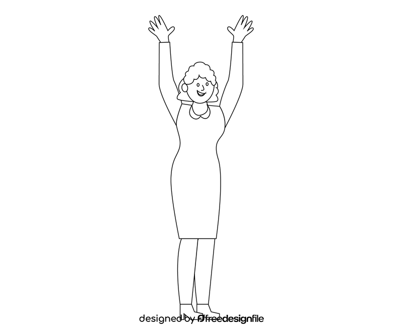 Businesswoman hands up, girl in a skirt black and white clipart