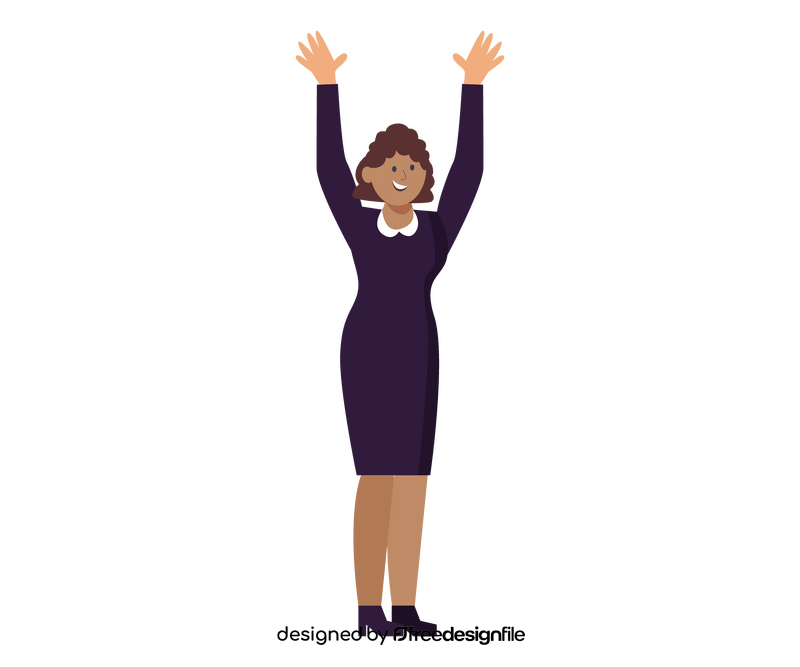 Businesswoman hands up, girl in a skirt clipart