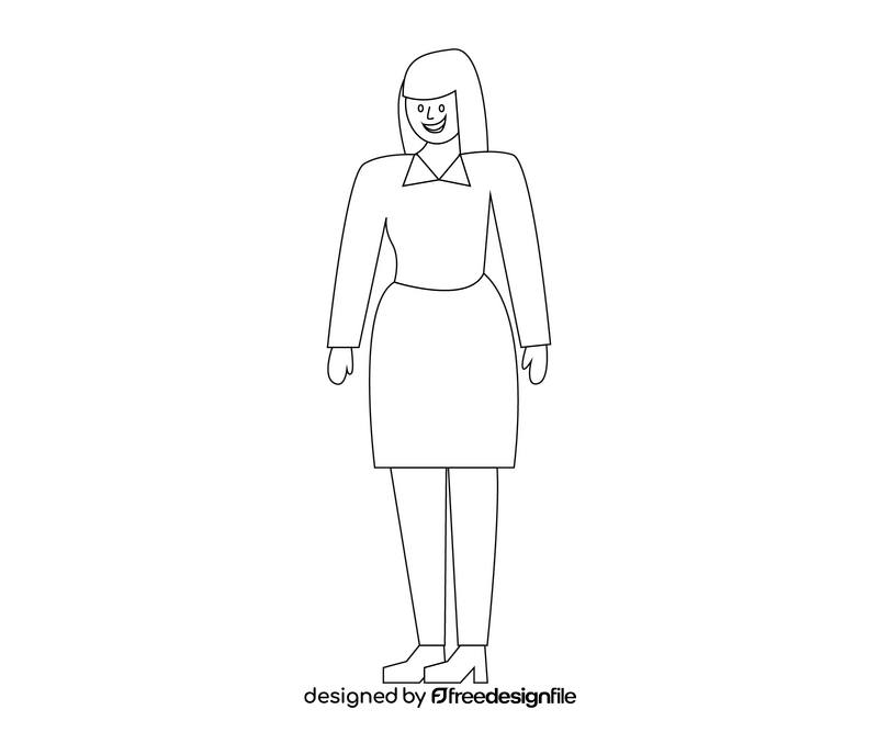 Blonde girl in a skirt, businesswoman black and white clipart