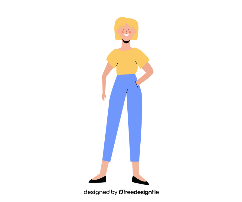 Cartoon blonde girl in yellow crop top clipart