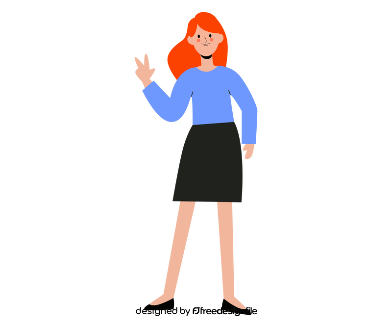 Girl waving in blue sweater illustration clipart