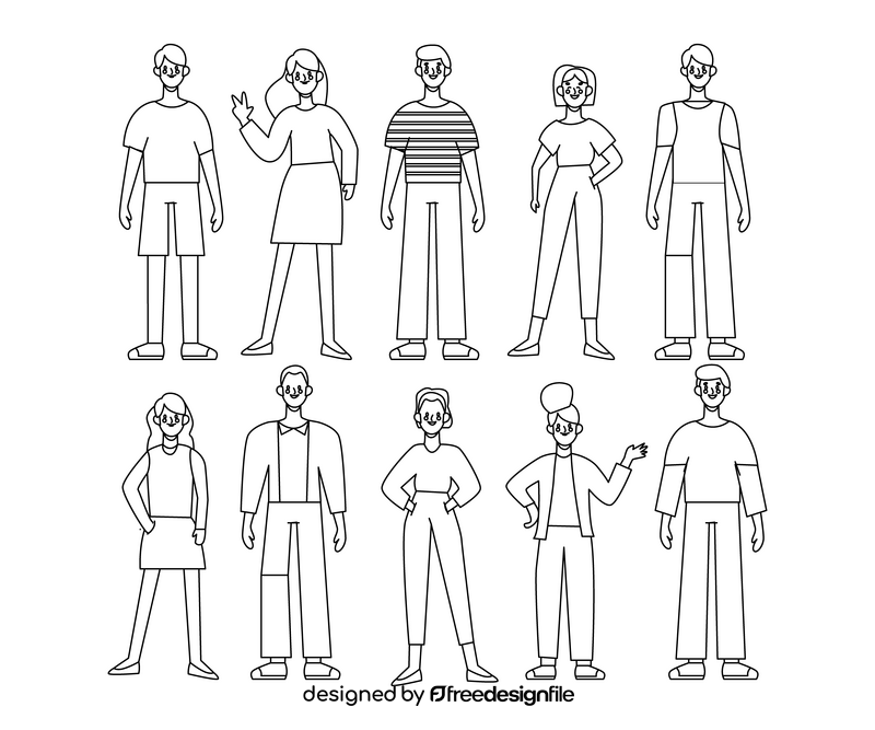 Young people standing black and white vector