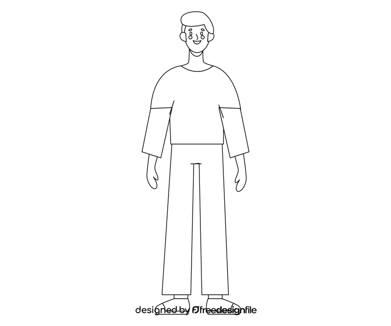 Young man standing illustration black and white clipart