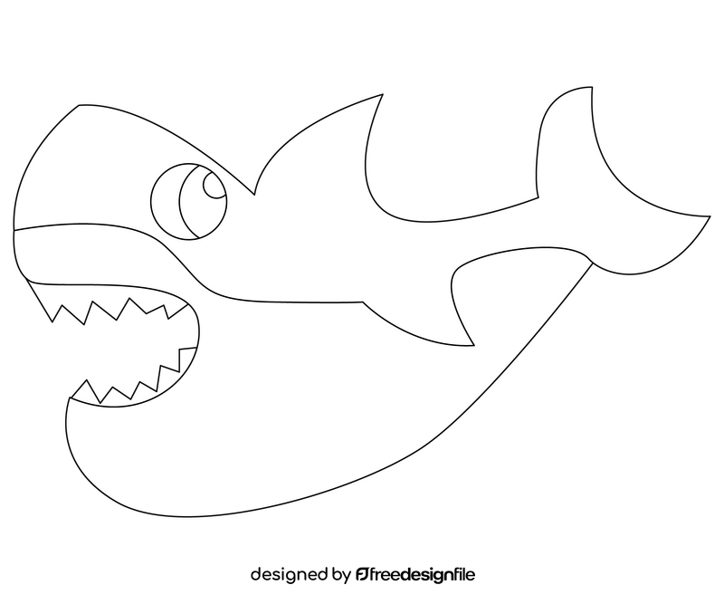 Cartoon shark growls black and white clipart