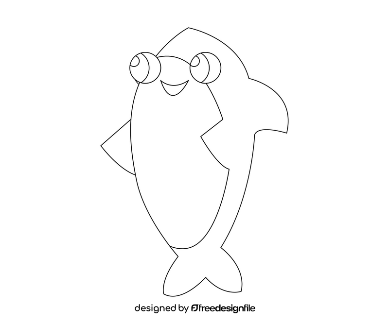 Joyful shark illustration black and white clipart