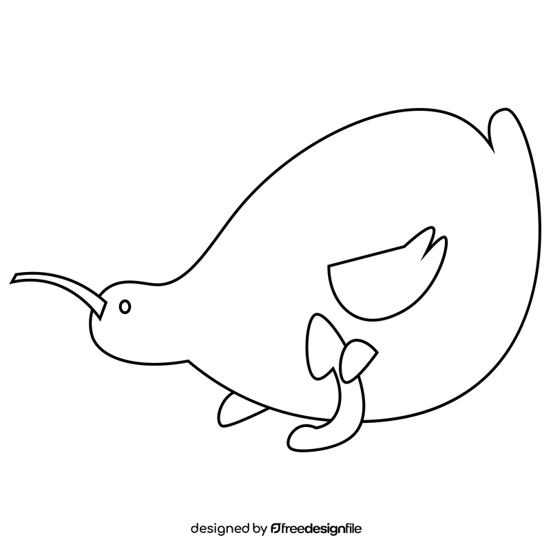 Kiwi bird listening drawing black and white clipart