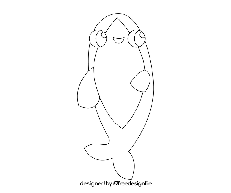 Shark cartoon drawing black and white clipart