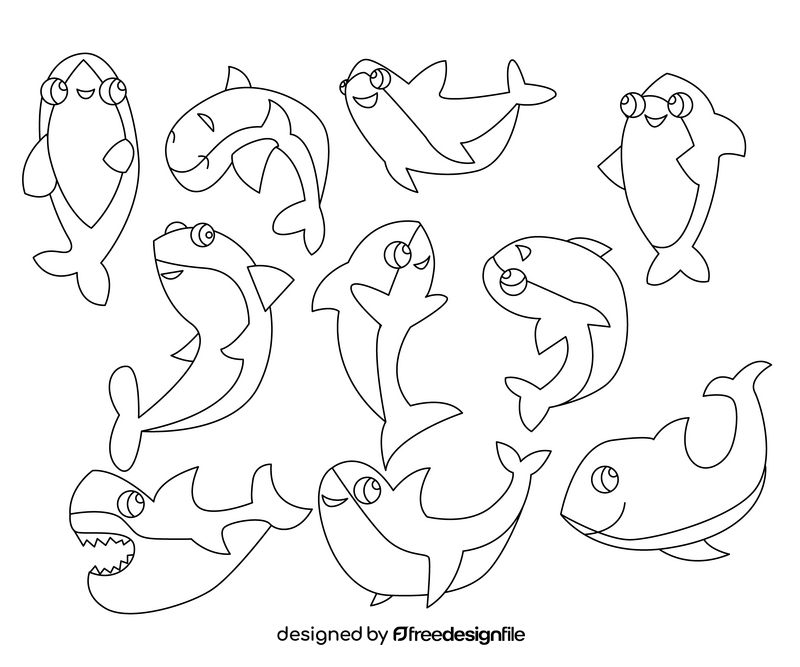 Baby sharks black and white vector