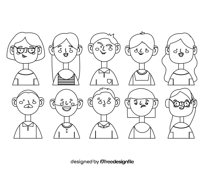Cartoon people portraits black and white vector