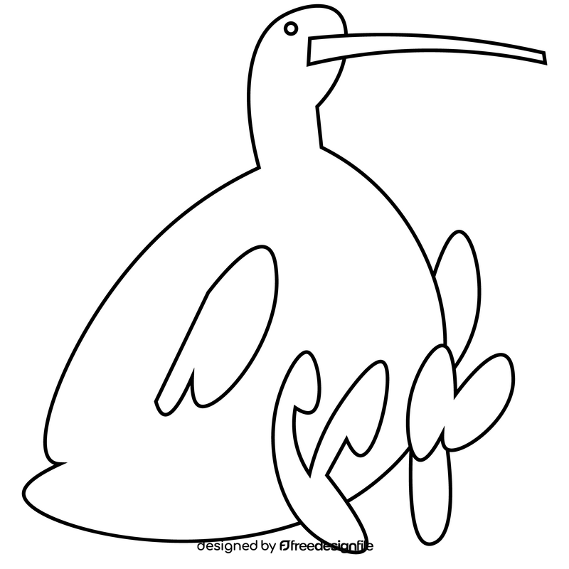 Cartoon kiwi bird sitting black and white clipart