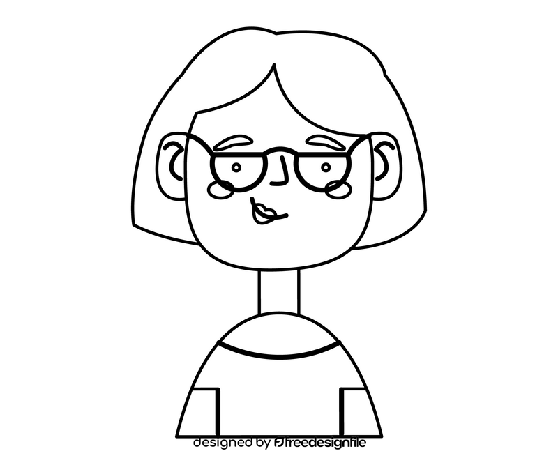 Short hair girl in glasses free black and white clipart