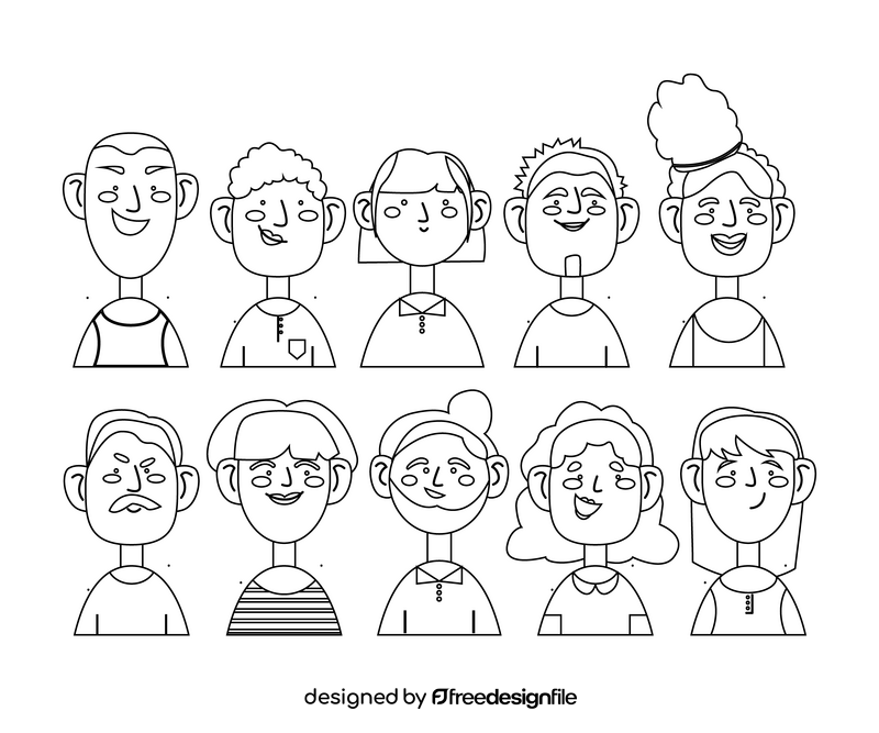 Cartoon women and men black and white vector