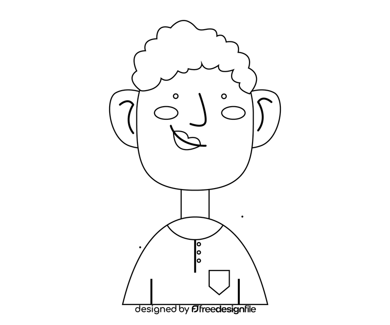 Curly dark boy avatar illustration black and white clipart