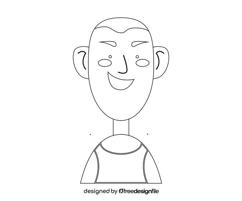 Cartoon guy in t shirt smiling black and white clipart