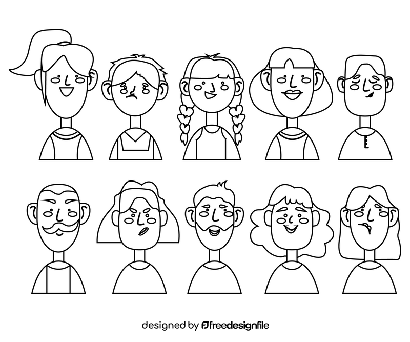 Girls and boys avatars black and white vector