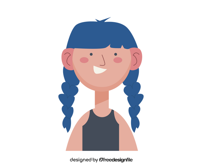 Young girl with pigtails portrait drawing clipart