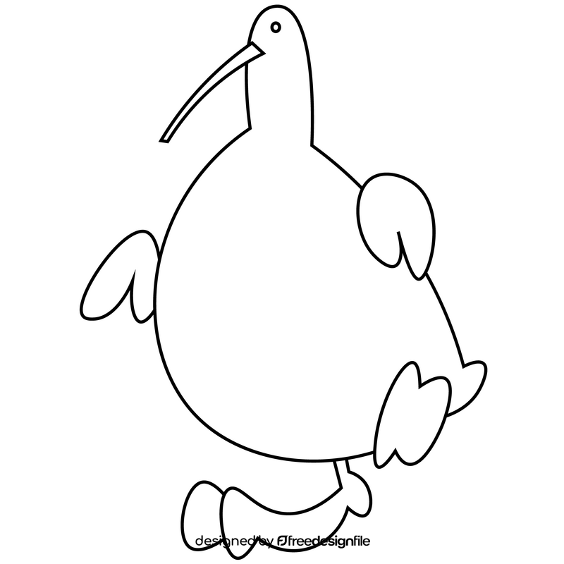 Kiwi bird walking black and white clipart