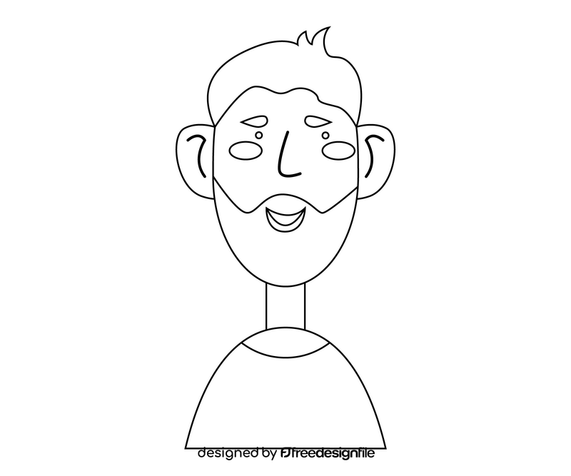 Cartoon man with beard portrait black and white clipart