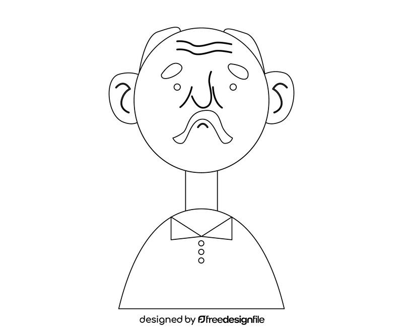 Black elderly man with a mustache black and white clipart