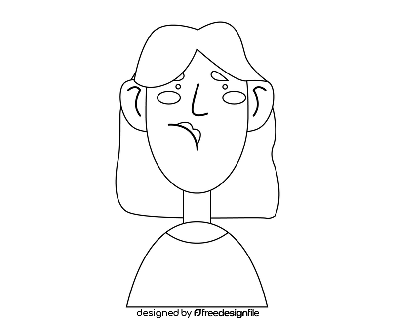 Sad redhead girl cartoon black and white clipart