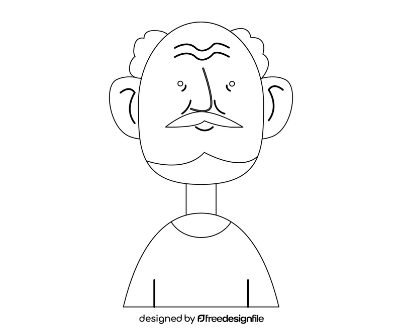 Cartoon old man with mustache black and white clipart