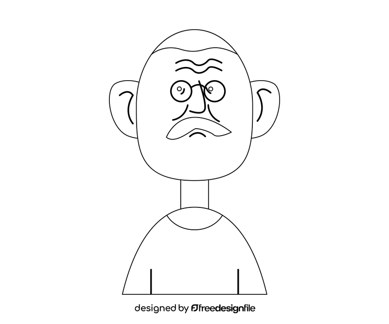 Cartoon old man with glasses black and white clipart