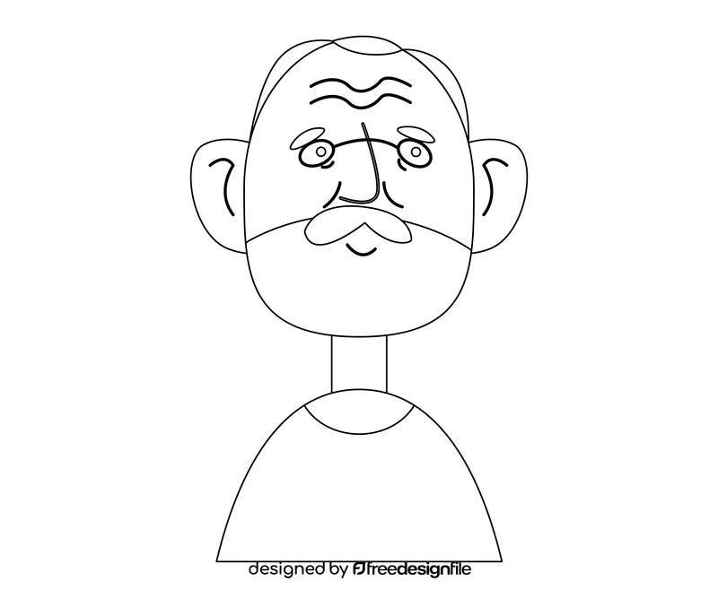 Old man with beard illustration black and white clipart