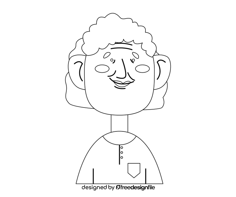 Dark curly haired old woman black and white clipart