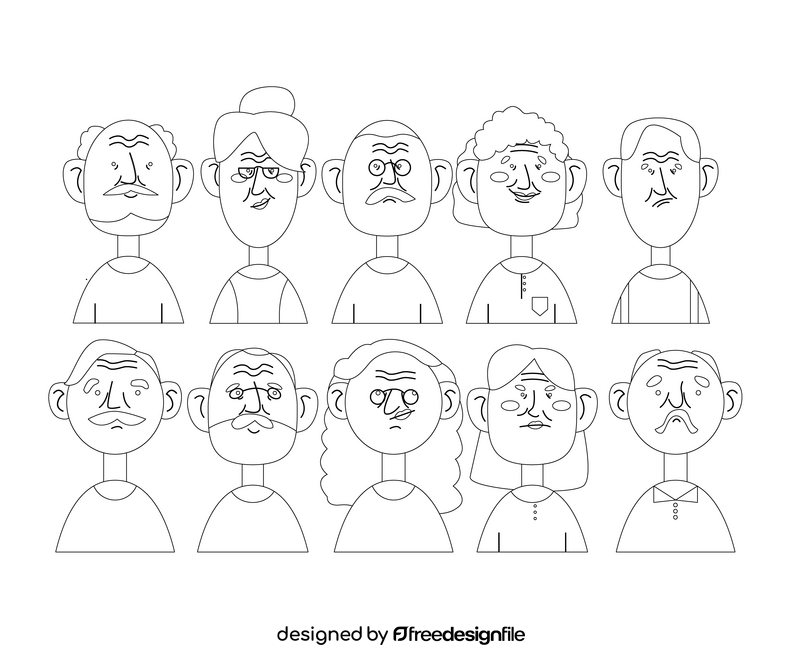 Cartoon old people portraits black and white vector