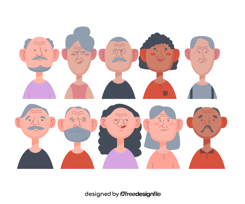 Cartoon old people portraits vector