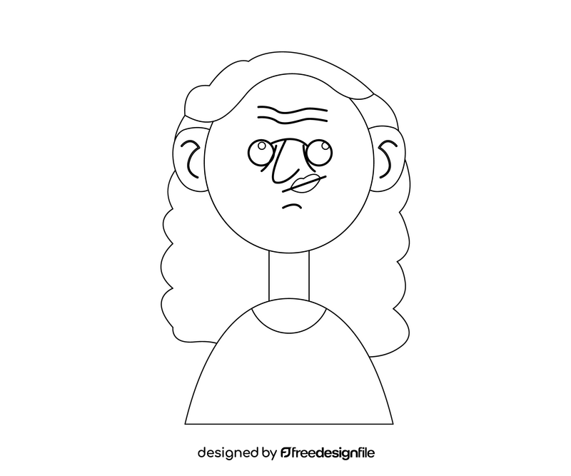 Disgruntled elderly woman drawing black and white clipart