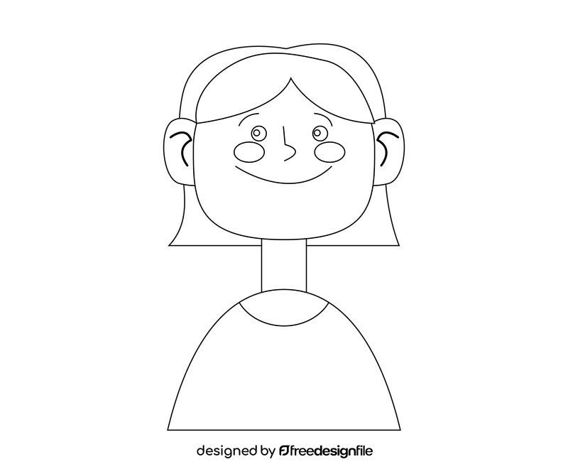 Young girl with short hair drawing black and white clipart