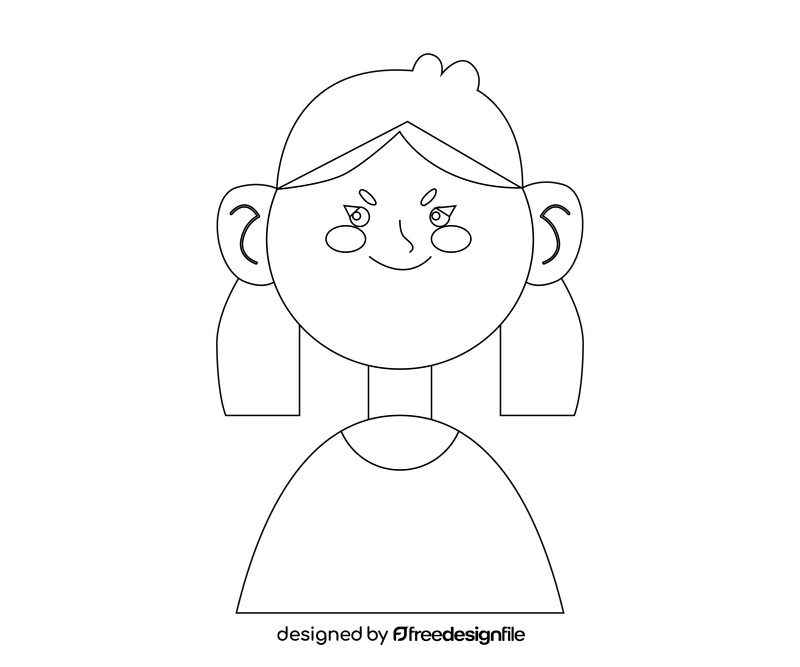 Cute girl with two ponytails black and white clipart