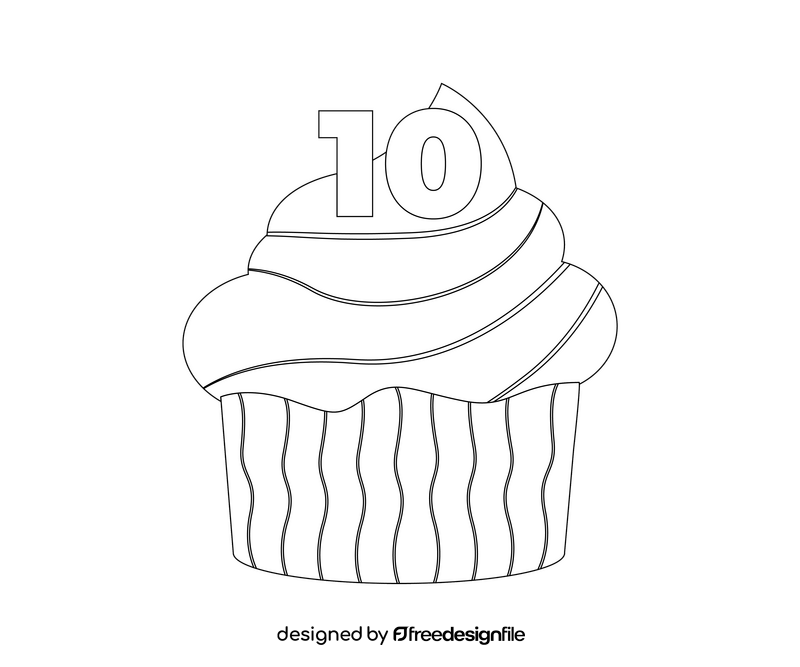 Birthday cupcake illustration black and white clipart