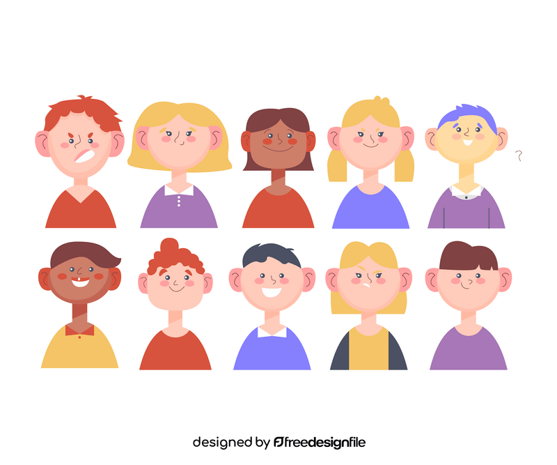 Young children, kids avatars, boys and girls portraits vector
