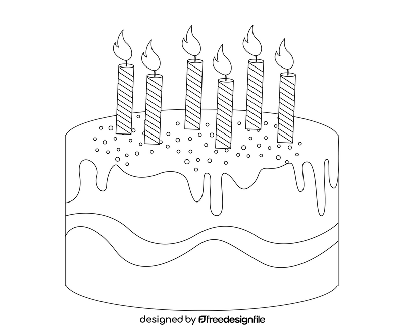 Cartoon birthday cake with candles black and white clipart