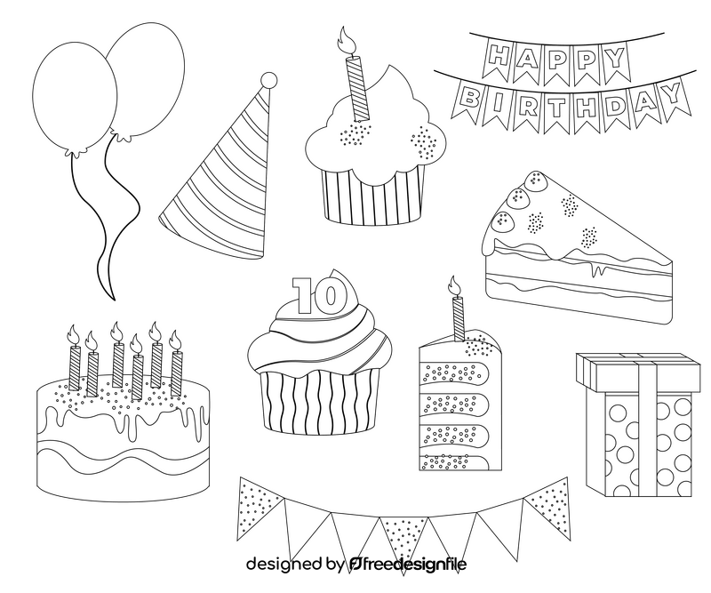 Free birthday party black and white vector