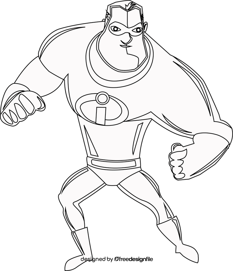 Mr Incredible cartoon black and white clipart