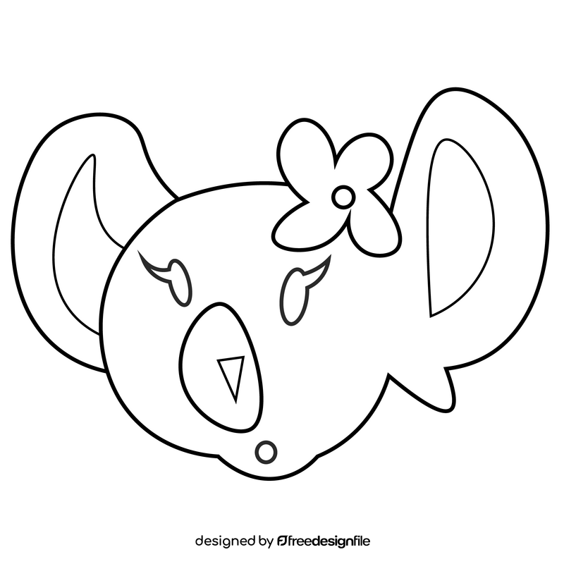 Cute koala with flower black and white clipart