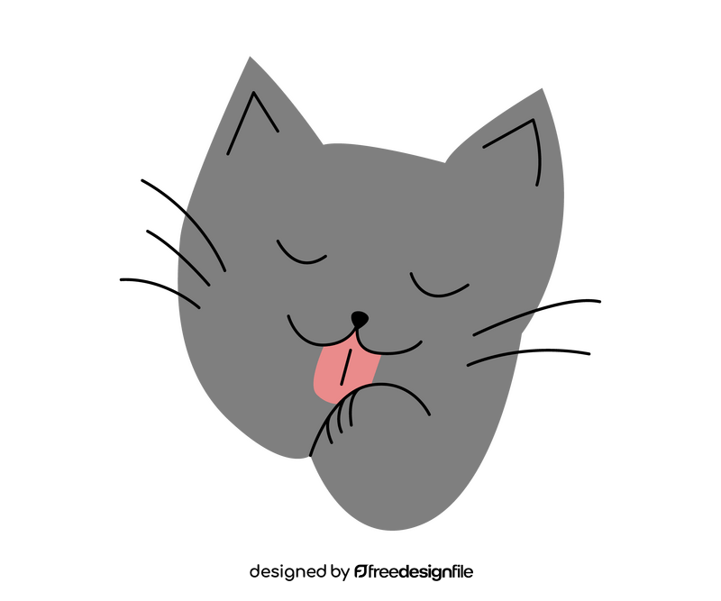 Cat washing face drawing clipart