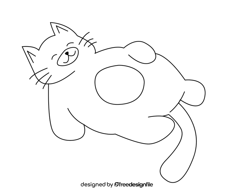 Fat cat overeating black and white clipart