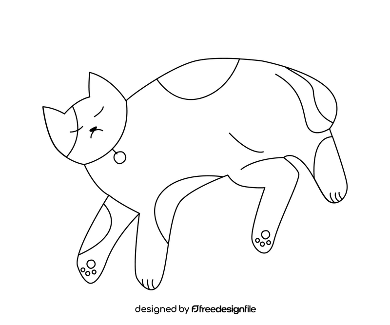 Free cat with bell black and white clipart