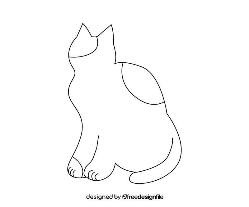 Cat looking back black and white clipart