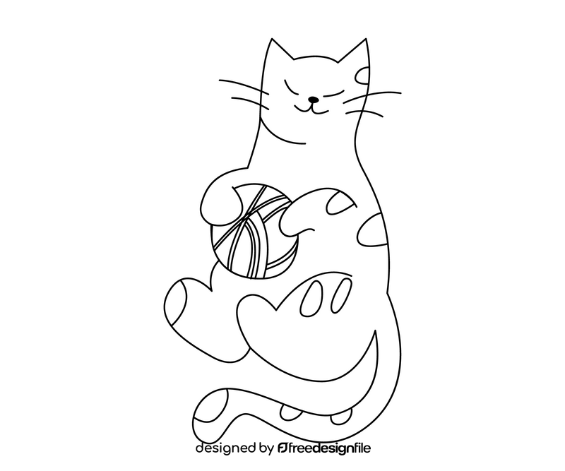 Cat with clew black and white clipart