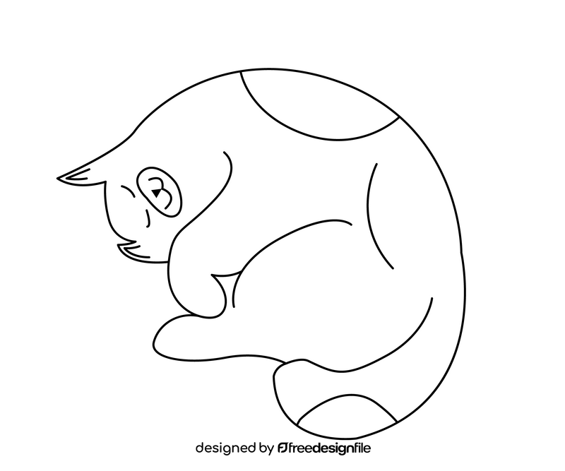 Sleeping cute cat black and white clipart