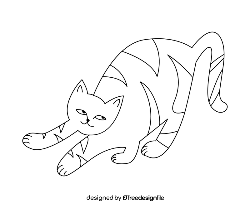 Red striped cat drawing black and white clipart