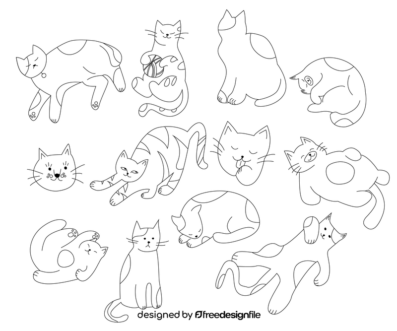 Cute cats black and white vector