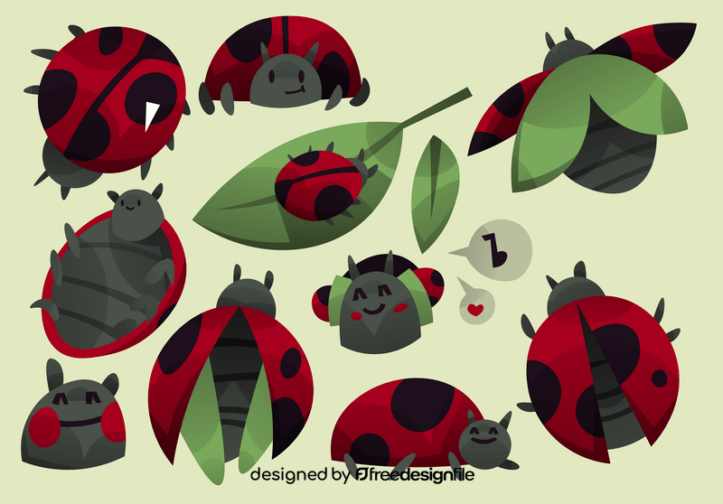 Ladybug cartoon set vector