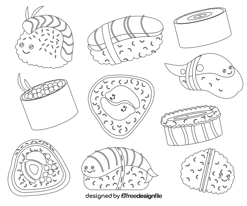 Sushi black and white vector